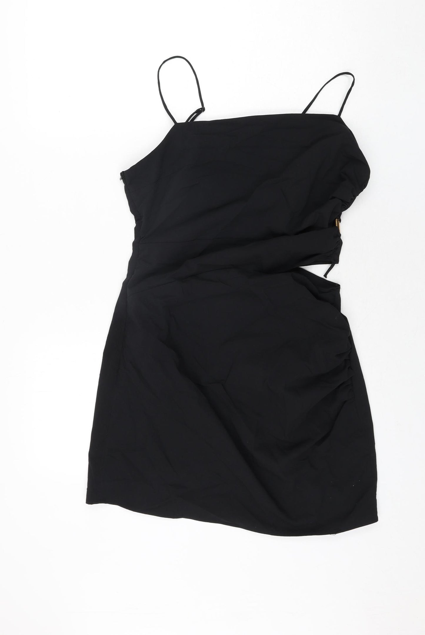 Zara Womens Black Polyester Mini Size L Square Neck Zip - Cut Out Detail