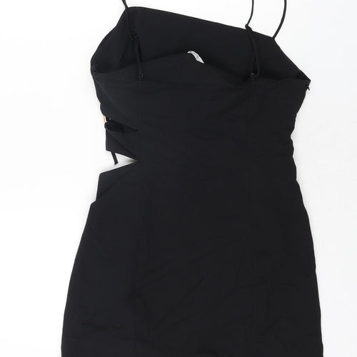 Zara Womens Black Polyester Mini Size L Square Neck Zip - Cut Out Detail
