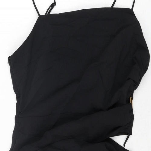 Zara Womens Black Polyester Mini Size L Square Neck Zip - Cut Out Detail