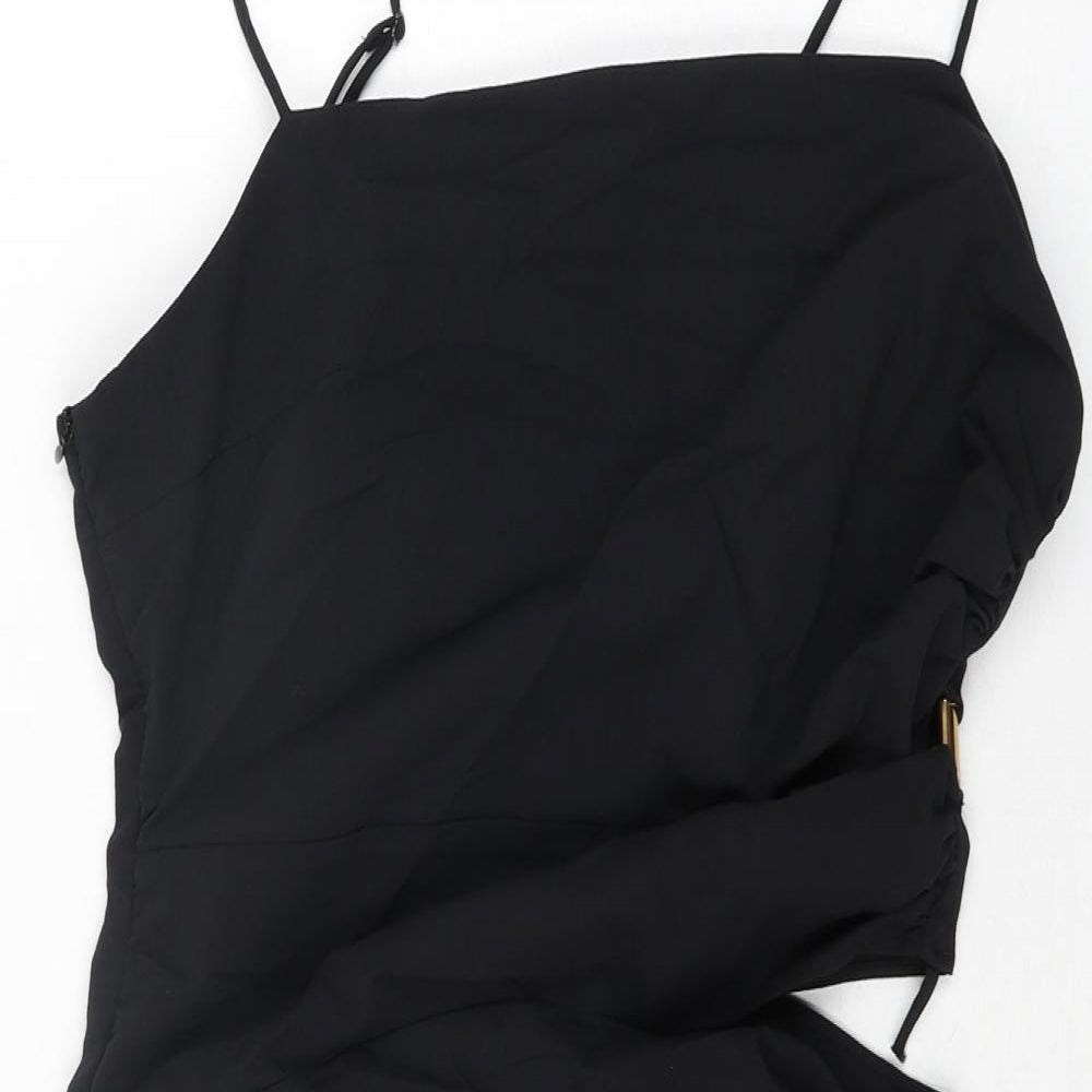 Zara Womens Black Polyester Mini Size L Square Neck Zip - Cut Out Detail