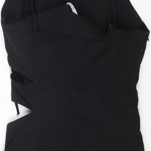 Zara Womens Black Polyester Mini Size L Square Neck Zip - Cut Out Detail
