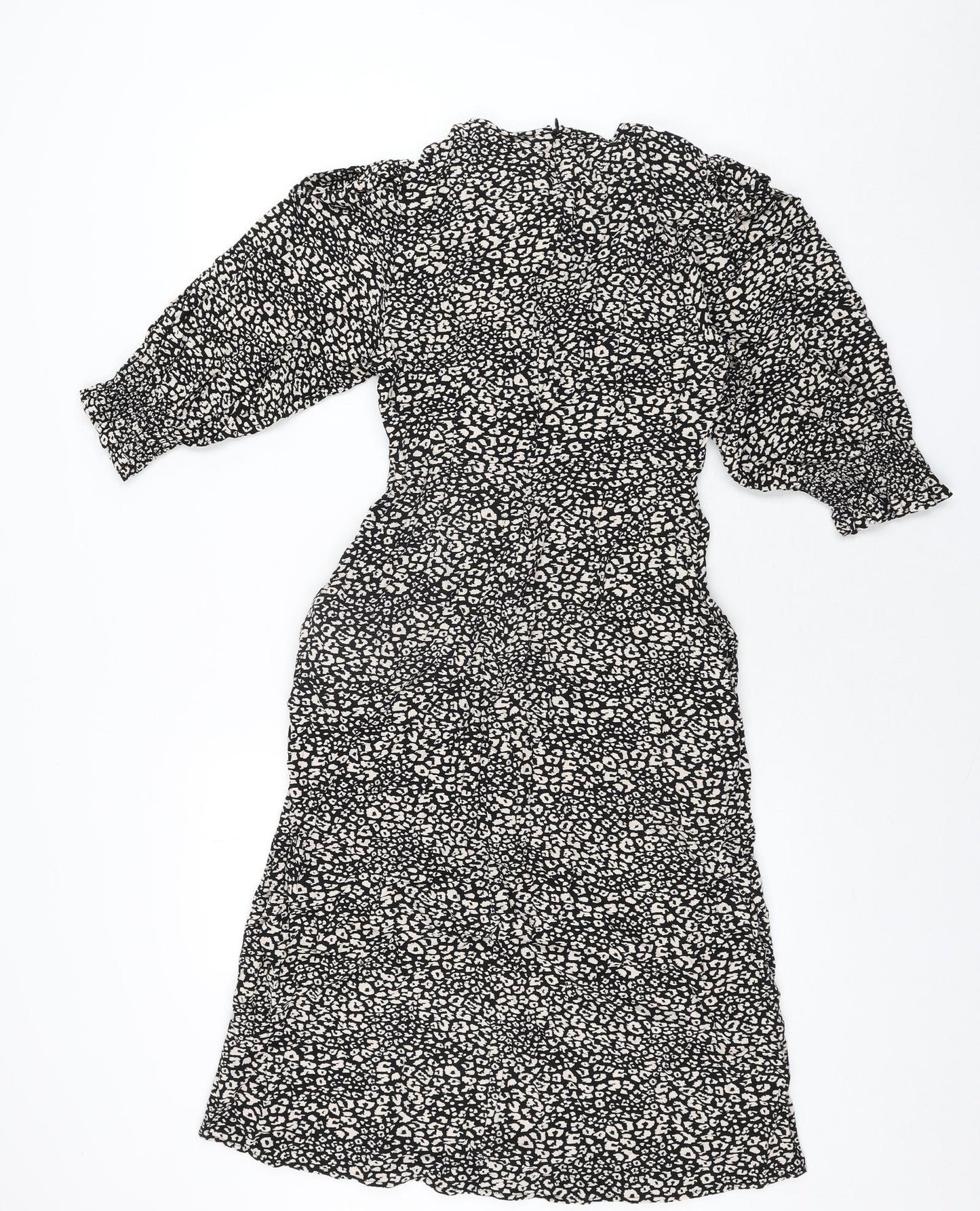 John Lewis Womens Black Animal Print Viscose Shift Size 10 Round Neck Zip - Leopard Print