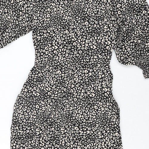 John Lewis Womens Black Animal Print Viscose Shift Size 10 Round Neck Zip - Leopard Print