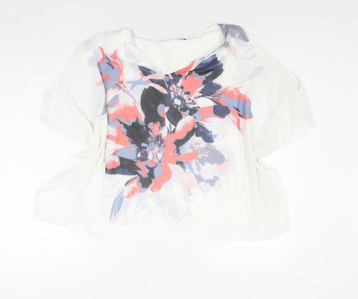 Roman Womens White Polyester Basic Blouse Size 10 V-Neck - Floral Print