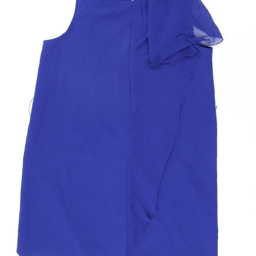 Zara Womens Blue Polyester Shift Size L Round Neck Button - Frill Detail