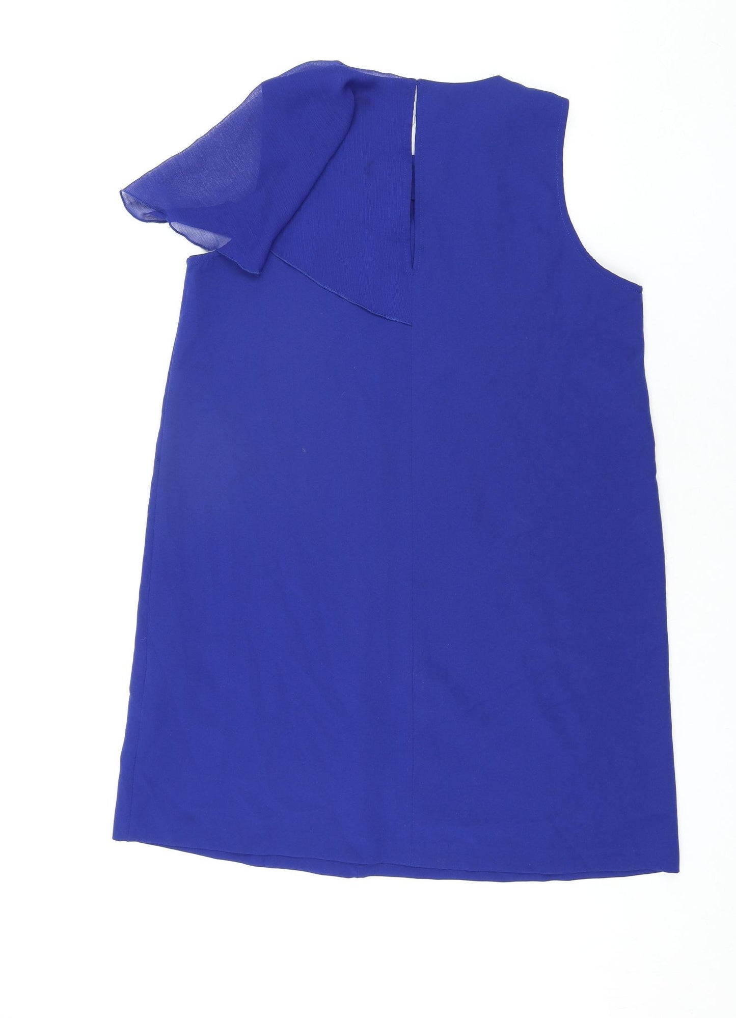 Zara Womens Blue Polyester Shift Size L Round Neck Button - Frill Detail