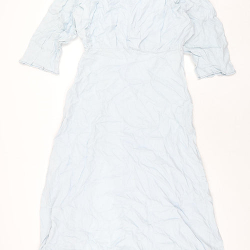Zara Womens Blue Polyester Maxi Size L V-Neck Pullover - Front Slit