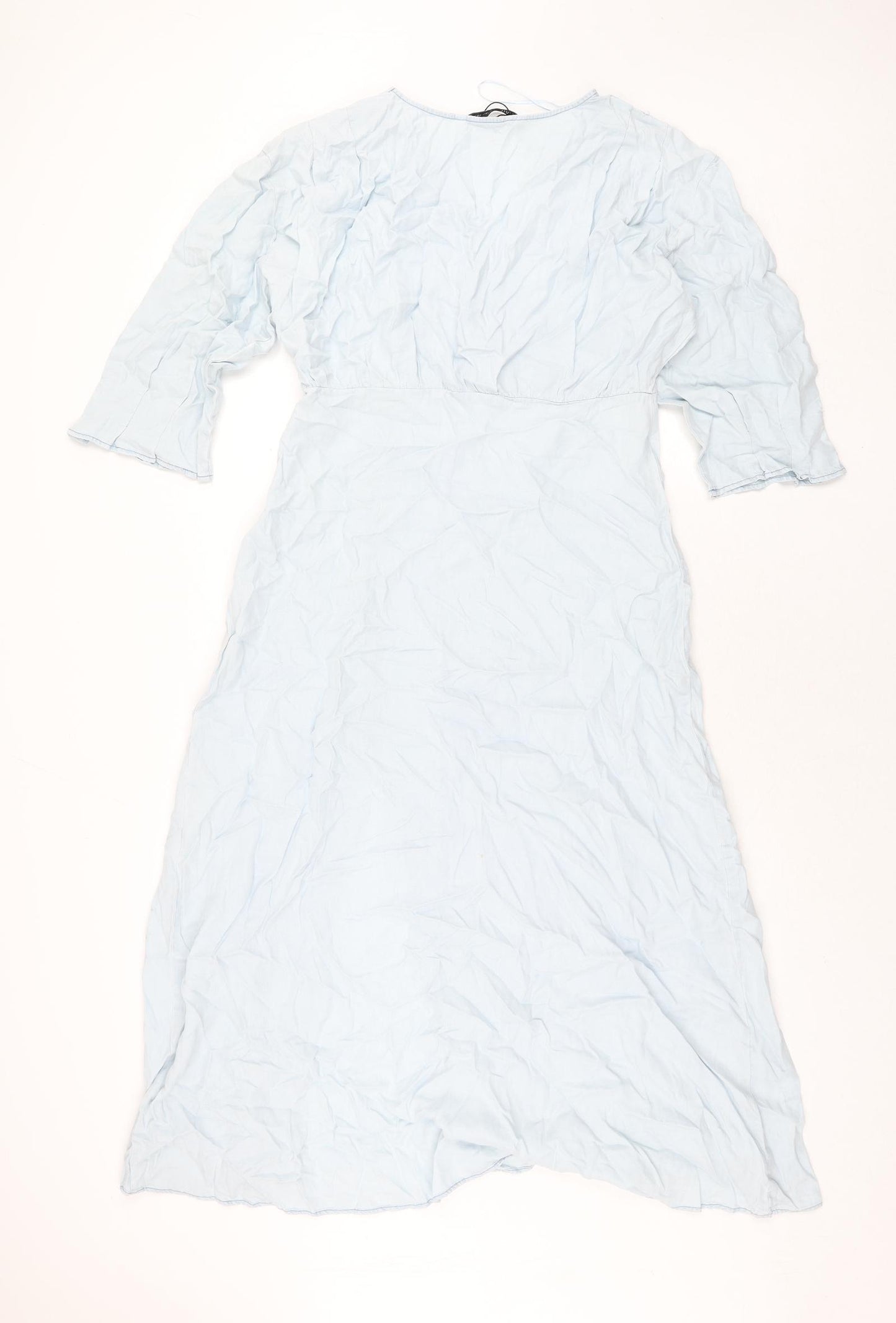 Zara Womens Blue Polyester Maxi Size L V-Neck Pullover - Front Slit
