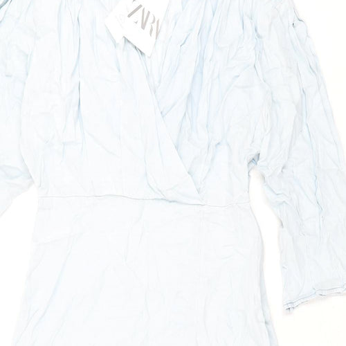 Zara Womens Blue Polyester Maxi Size L V-Neck Pullover - Front Slit