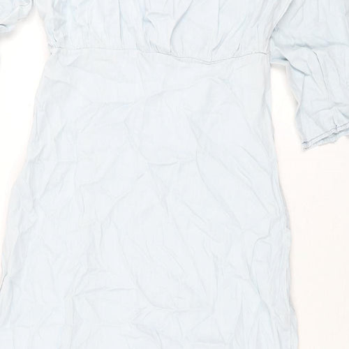 Zara Womens Blue Polyester Maxi Size L V-Neck Pullover - Front Slit