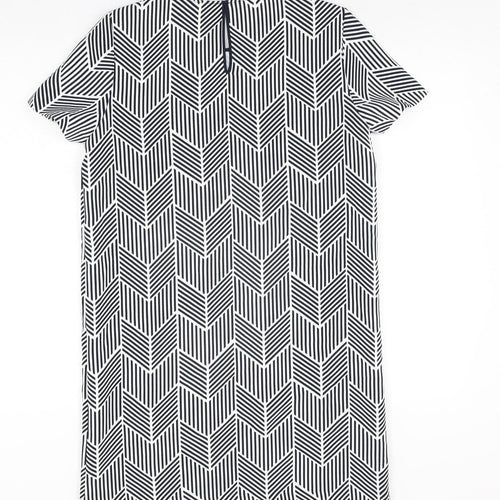 Zara Womens Black Geometric Polyester Shift Size M Round Neck Button