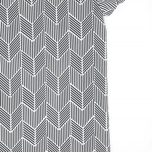 Zara Womens Black Geometric Polyester Shift Size M Round Neck Button