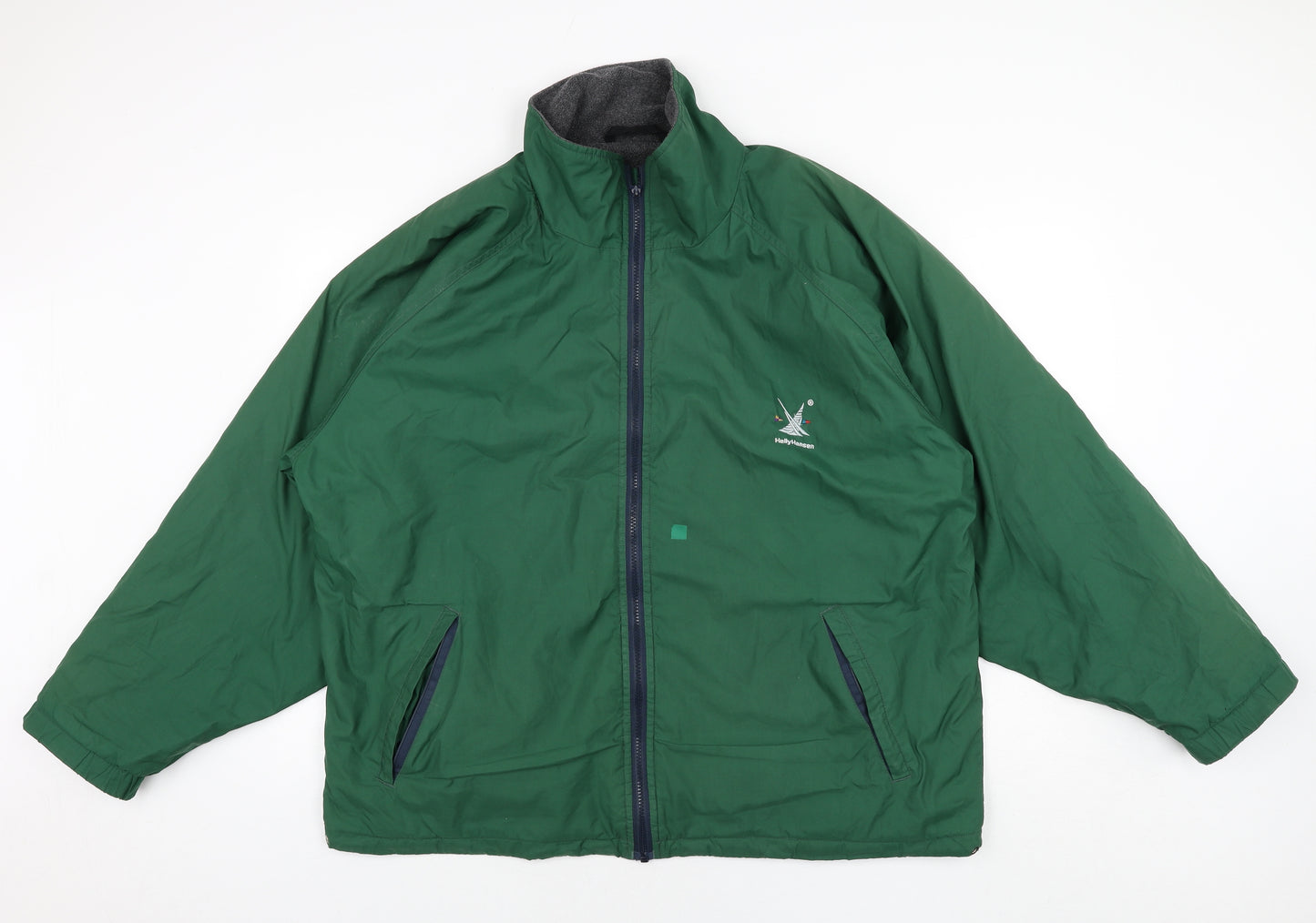 Helly Hansen Mens Green Rain Coat Coat Size L Zip - Fleece Lined Logo