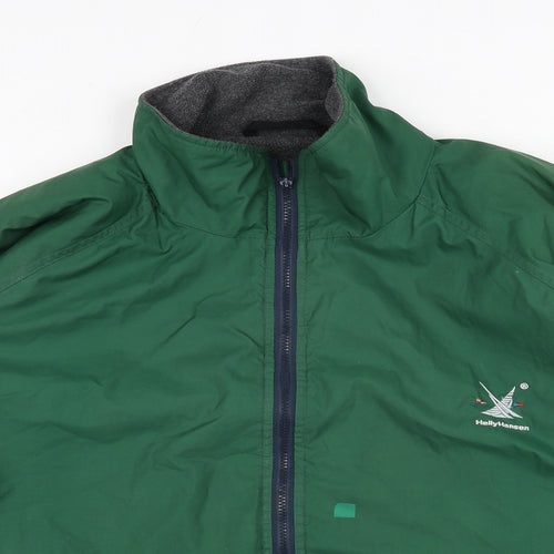 Helly Hansen Mens Green Rain Coat Coat Size L Zip - Fleece Lined Logo