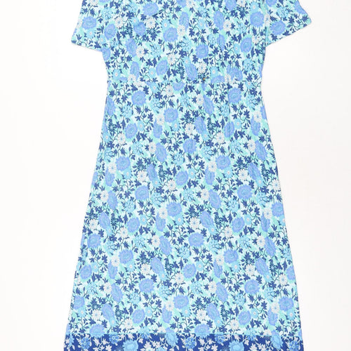Mona Womens Blue Floral Viscose Shift Size 12 V-Neck Pullover