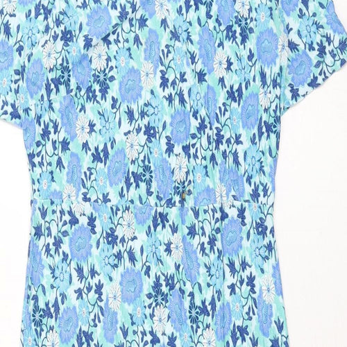 Mona Womens Blue Floral Viscose Shift Size 12 V-Neck Pullover