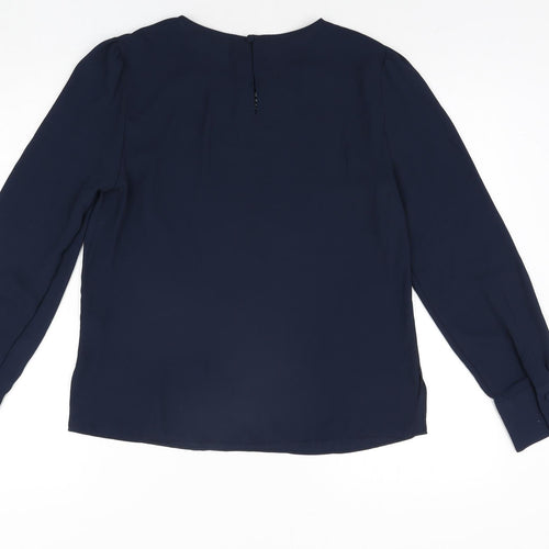 Marks and Spencer Womens Blue Polyester Basic Blouse Size 8 Round Neck - Embroidered Detail