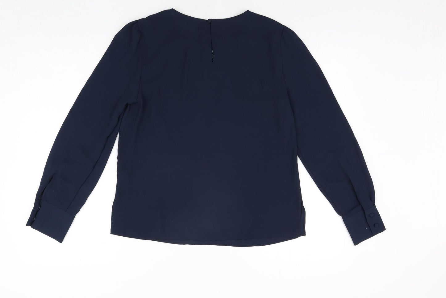 Marks and Spencer Womens Blue Polyester Basic Blouse Size 8 Round Neck - Embroidered Detail