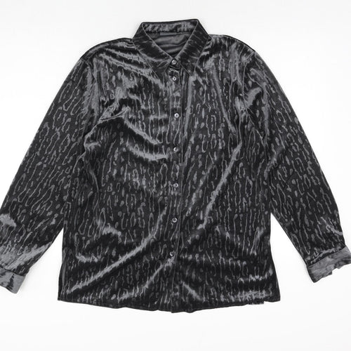 Linea Womens Grey Geometric Polyester Basic Blouse Size 12 Collared