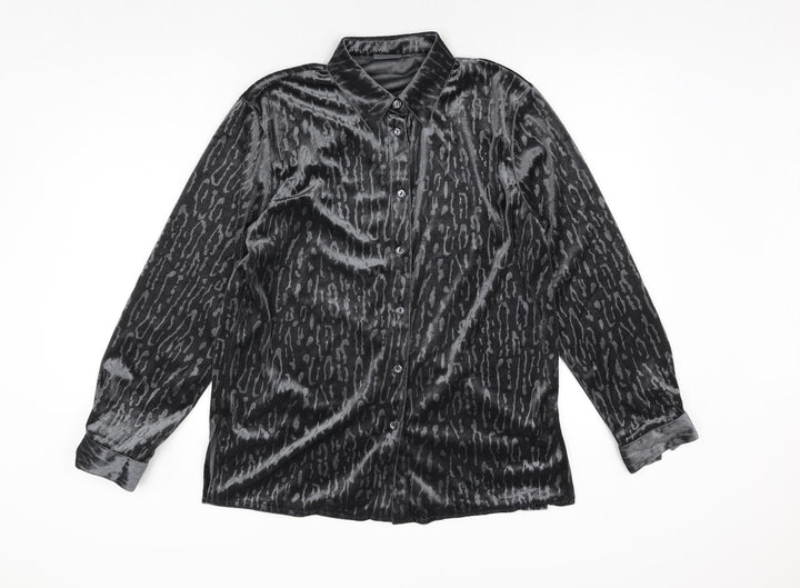 Linea Womens Grey Geometric Polyester Basic Blouse Size 12 Collared