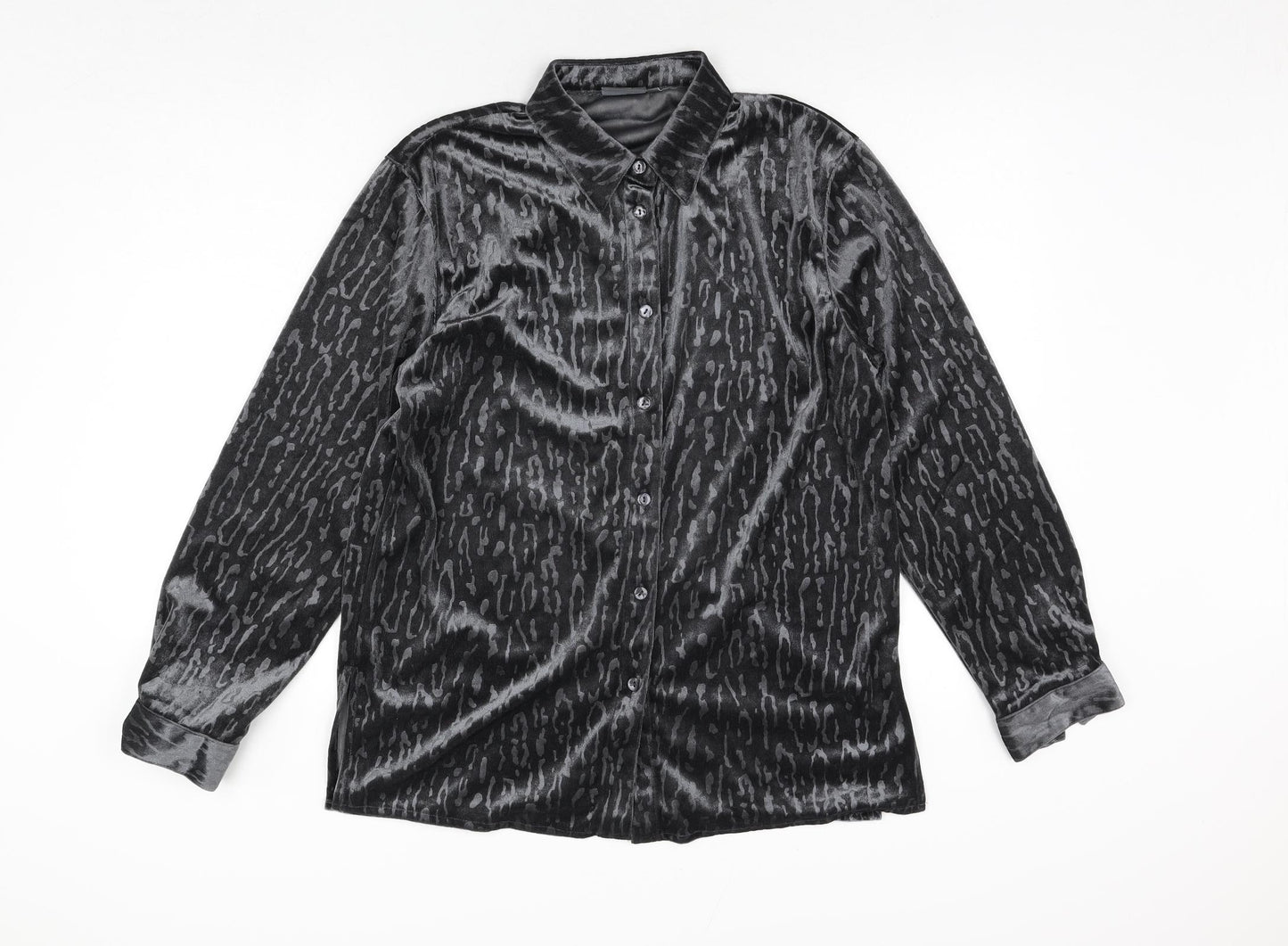 Linea Womens Grey Geometric Polyester Basic Blouse Size 12 Collared