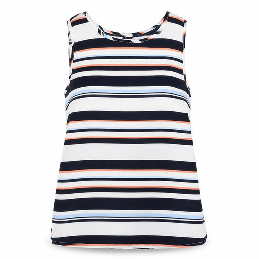 Front view of New Look women’s multicoloured striped polyester camisole blouse, size UK 8, round neck