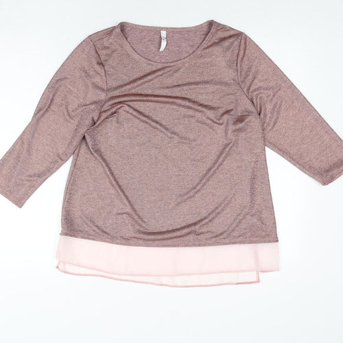 Arcadia Womens Pink Polyester Basic Blouse Size 14 Round Neck