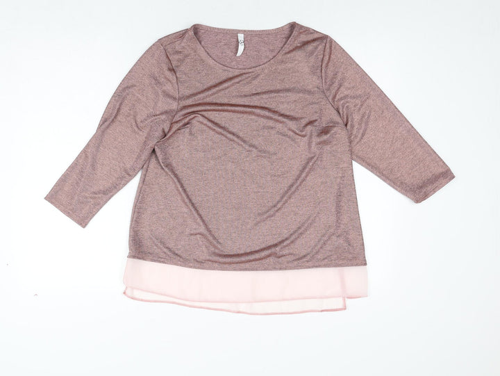 Arcadia Womens Pink Polyester Basic Blouse Size 14 Round Neck