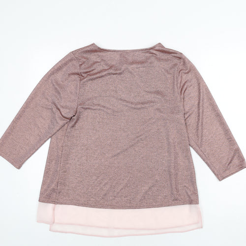 Arcadia Womens Pink Polyester Basic Blouse Size 14 Round Neck