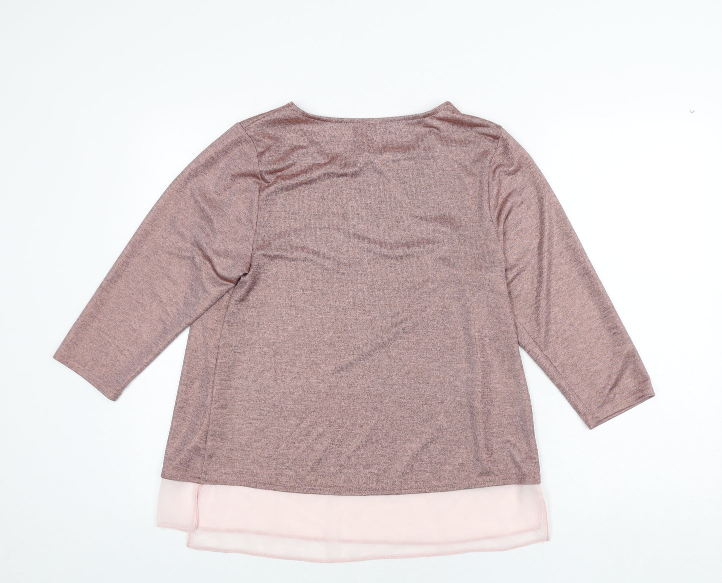 Arcadia Womens Pink Polyester Basic Blouse Size 14 Round Neck