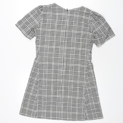 Zara Womens Grey Check Polyester A-Line Size S Round Neck Zip