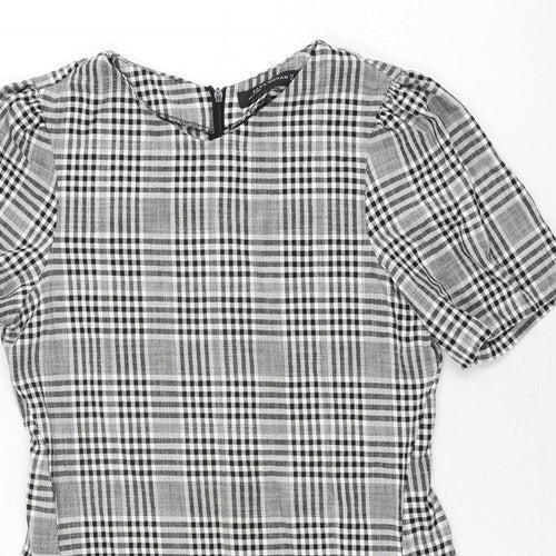 Zara Womens Grey Check Polyester A-Line Size S Round Neck Zip