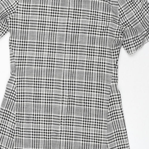 Zara Womens Grey Check Polyester A-Line Size S Round Neck Zip