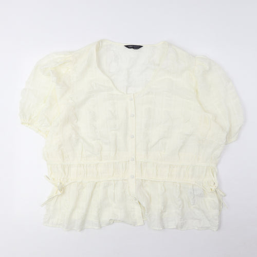 Marks and Spencer Womens Ivory Polyester Basic Blouse Size 24 V-Neck - Embroidered