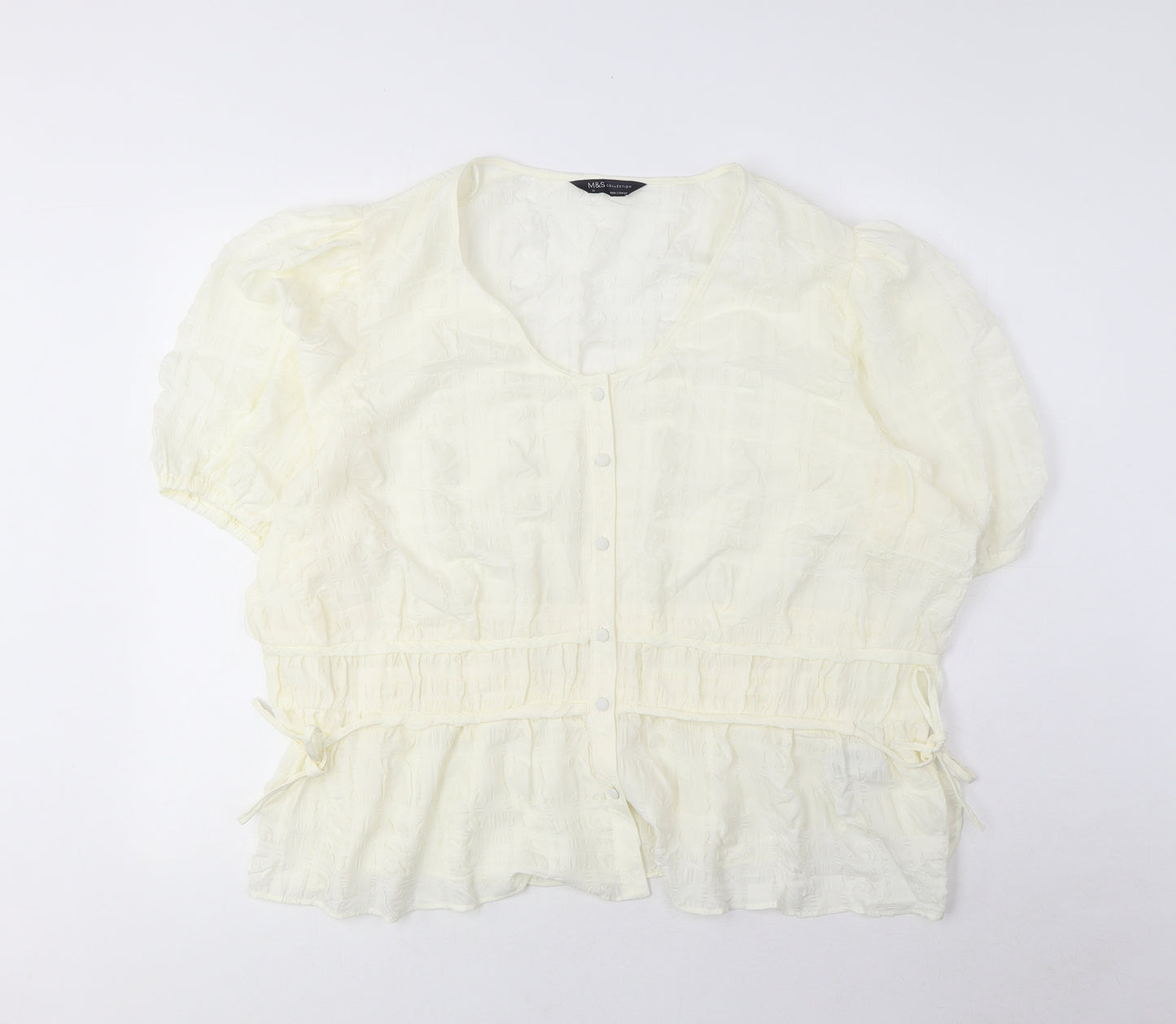 Marks and Spencer Womens Ivory Polyester Basic Blouse Size 24 V-Neck - Embroidered