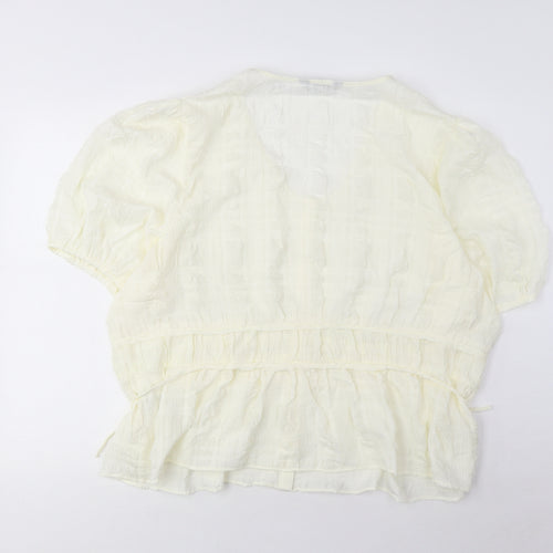 Marks and Spencer Womens Ivory Polyester Basic Blouse Size 24 V-Neck - Embroidered