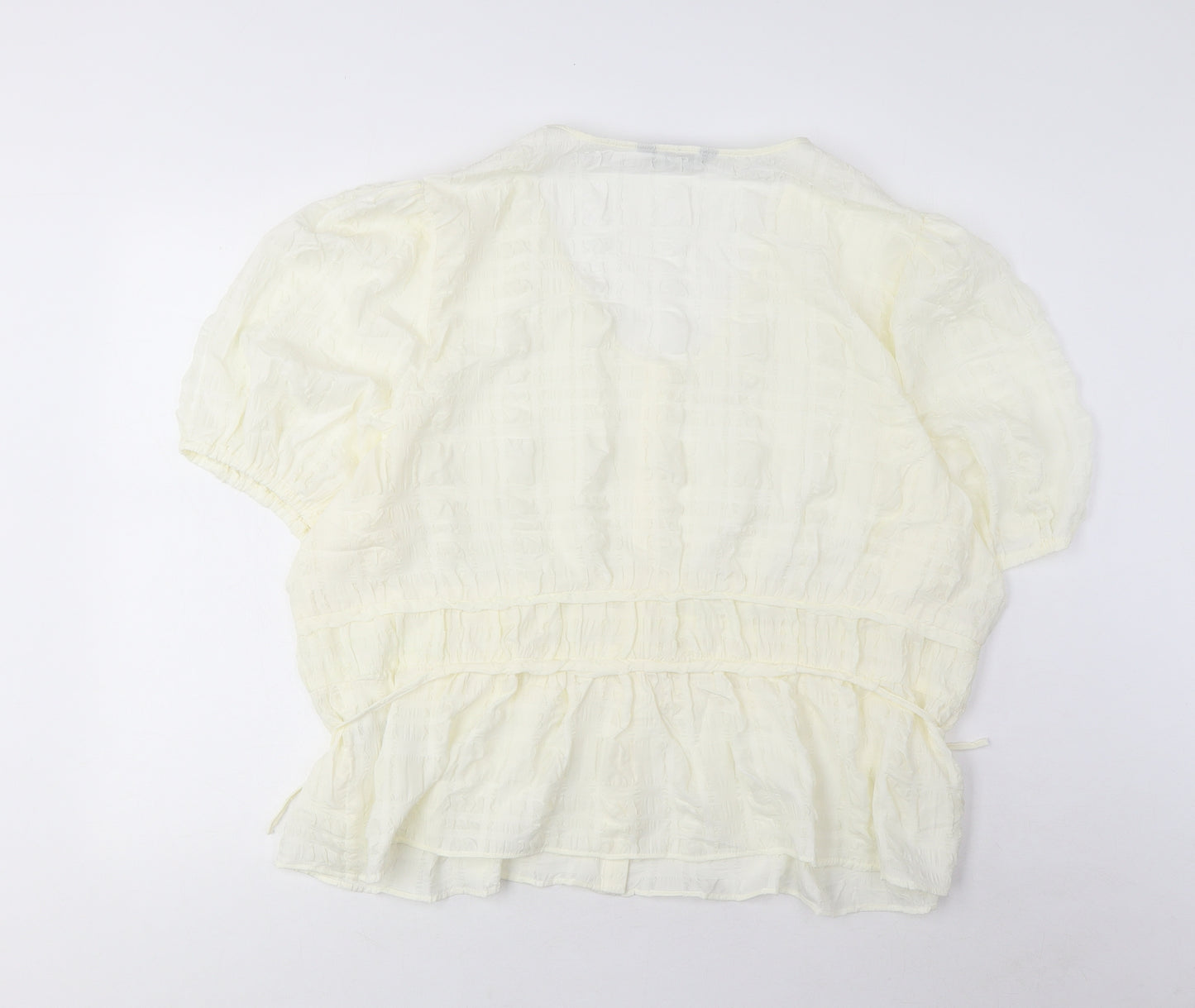 Marks and Spencer Womens Ivory Polyester Basic Blouse Size 24 V-Neck - Embroidered