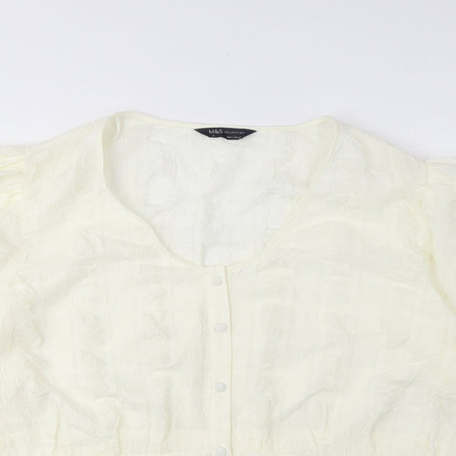 Marks and Spencer Womens Ivory Polyester Basic Blouse Size 24 V-Neck - Embroidered