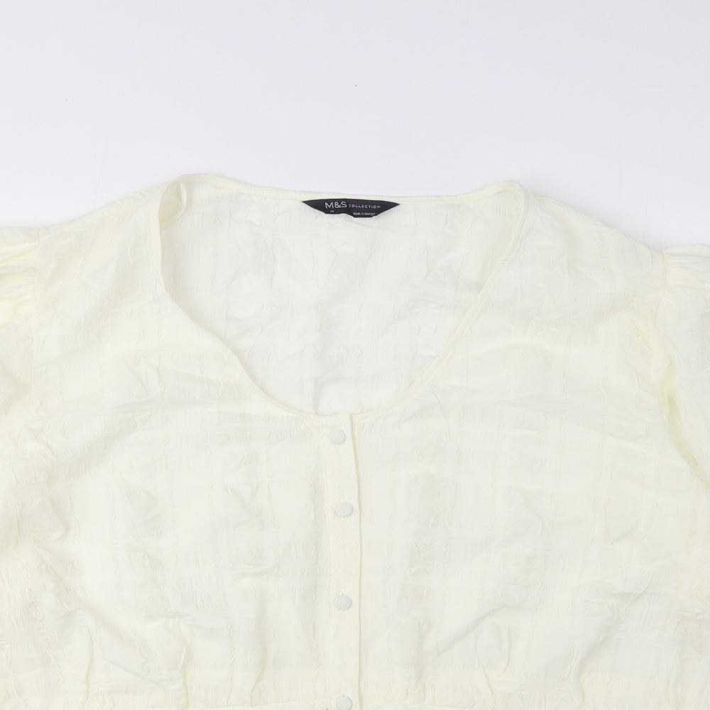 Marks and Spencer Womens Ivory Polyester Basic Blouse Size 24 V-Neck - Embroidered