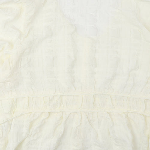 Marks and Spencer Womens Ivory Polyester Basic Blouse Size 24 V-Neck - Embroidered