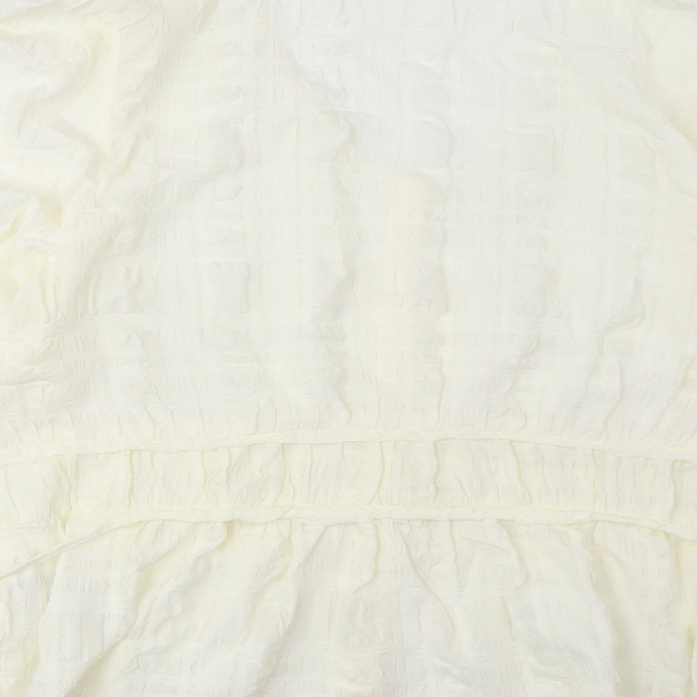 Marks and Spencer Womens Ivory Polyester Basic Blouse Size 24 V-Neck - Embroidered