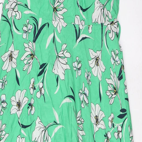 Marks and Spencer Womens Green Floral Cotton A-Line Size 8 V-Neck Tie - Frill