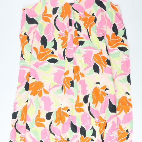 Marks and Spencer Womens Multicoloured Geometric Linen A-Line Size 20 V-Neck Pullover - Pleated