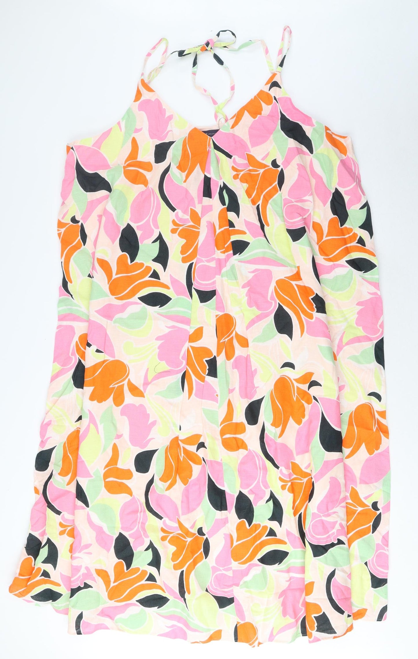 Marks and Spencer Womens Multicoloured Geometric Linen A-Line Size 20 V-Neck Pullover - Pleated