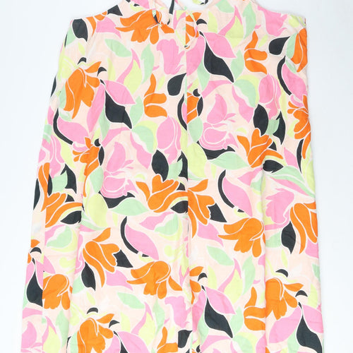Marks and Spencer Womens Multicoloured Geometric Linen A-Line Size 20 V-Neck Pullover - Pleated