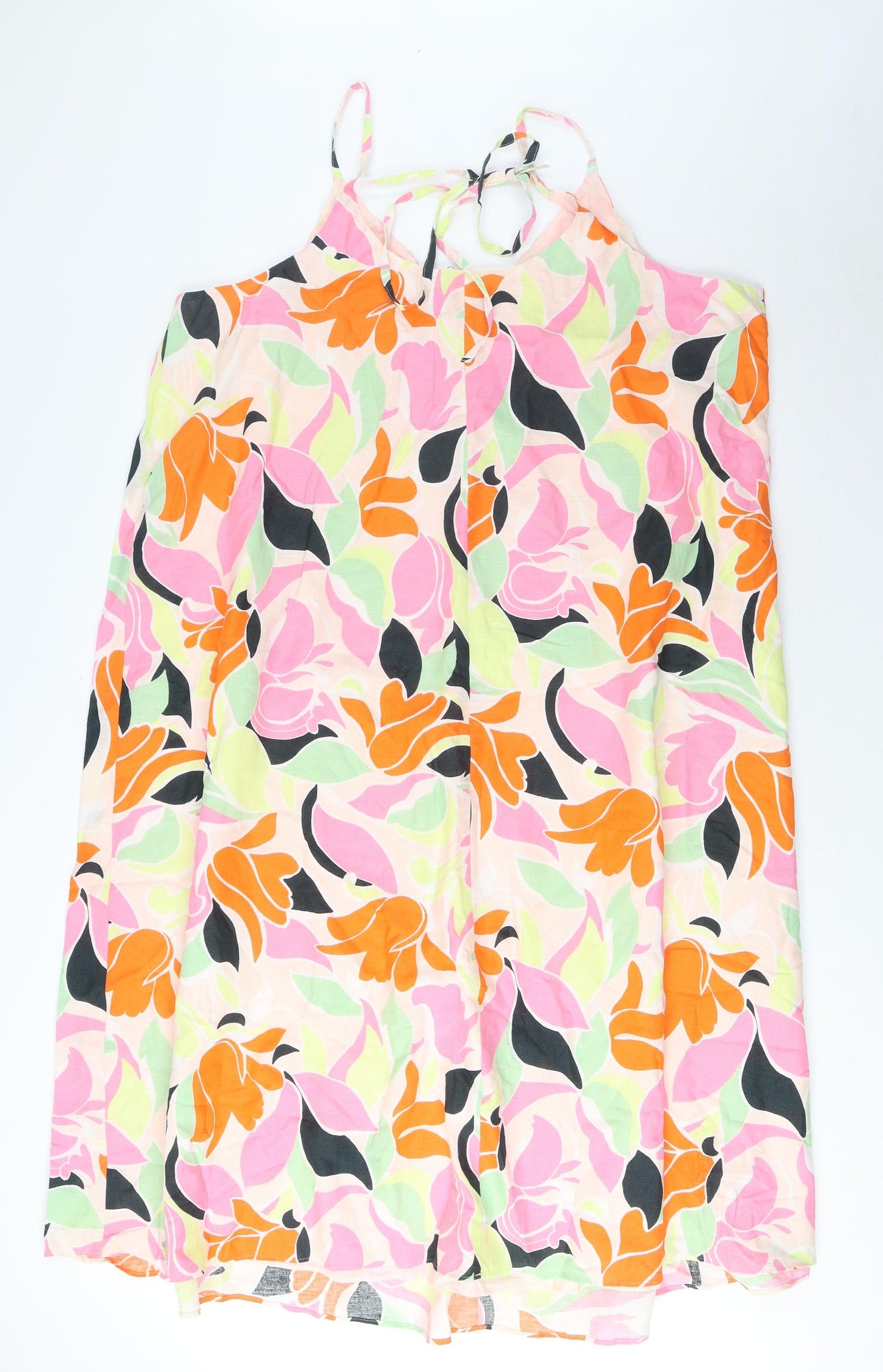 Marks and Spencer Womens Multicoloured Geometric Linen A-Line Size 20 V-Neck Pullover - Pleated