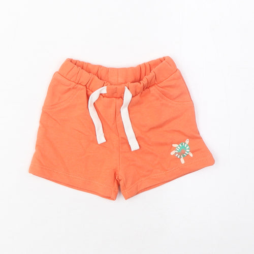 Marks and Spencer Boys Orange Cotton Cropped Trousers Size 0-3 Months Drawstring - Turtle