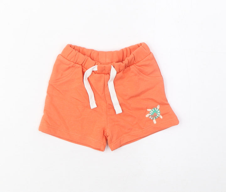 Marks and Spencer Boys Orange Cotton Cropped Trousers Size 0-3 Months Drawstring - Turtle