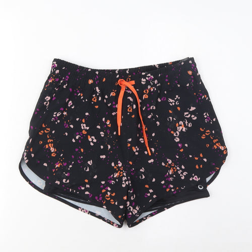 GOODMOVE Womens Black Geometric Polyester Sweat Shorts Size 10 L3 in Regular Drawstring - Zip Pockets