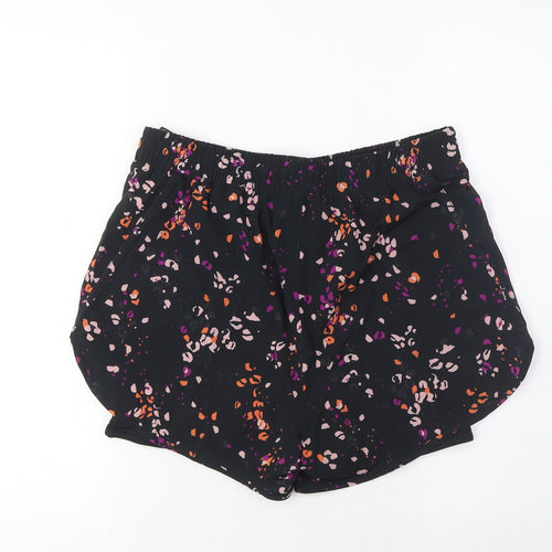 GOODMOVE Womens Black Geometric Polyester Sweat Shorts Size 10 L3 in Regular Drawstring - Zip Pockets